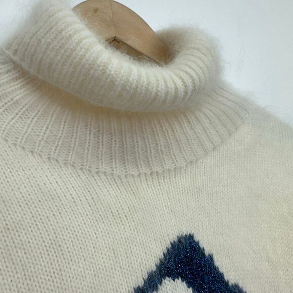 Jane Smith Aspen Women’s Wool Navy Blue Sparkle Mountain Novelty Turtleneck Swea - Picture 14 of 14